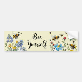 Bee Yourself Bees and Wildblommor Blek Gult Bildekal