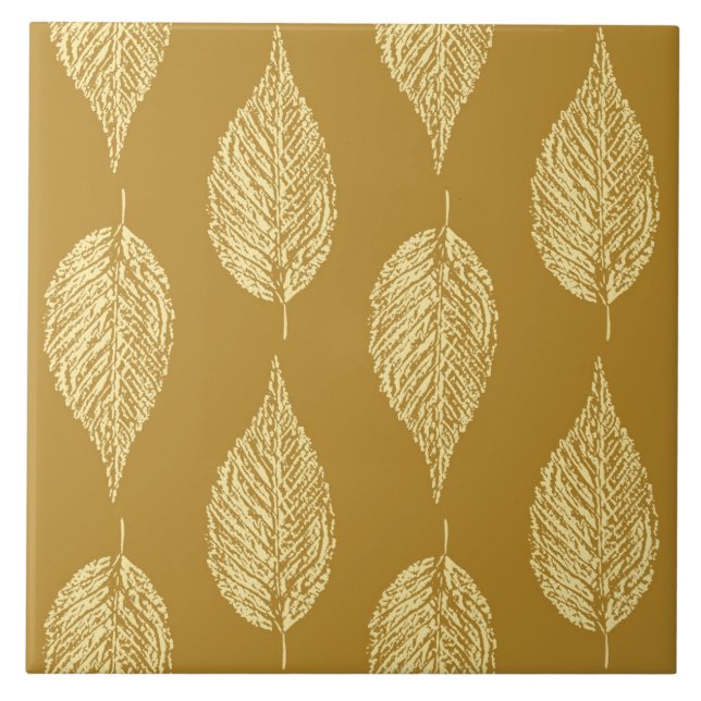 Beech Löv Chalk Print, Mustard Gult/Guld Kakelplatta (Framsidan)