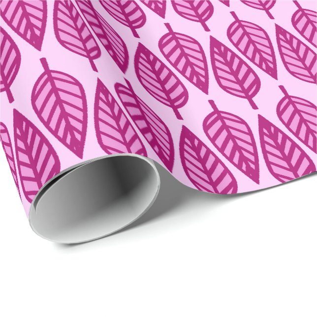 Beech löv mönster - Burgundy vin och rosa Presentpapper (Rullad Hörn)