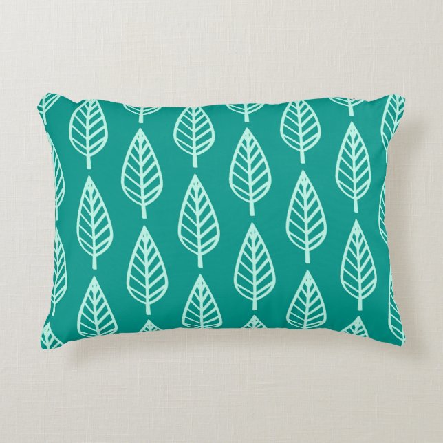 Beech löv mönster - Peacock och aqua Prydnadskudde (Framsidan)