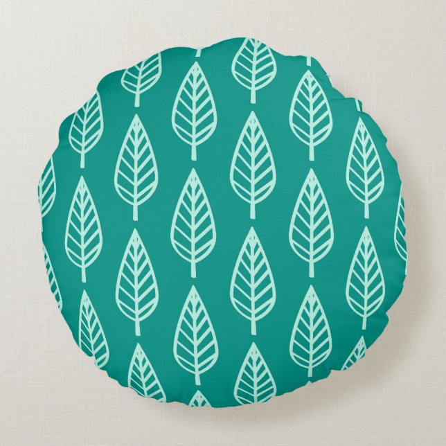 Beech löv mönster - Peacock och aqua Rund Kudde (Baksidan)