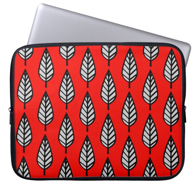 Beech löv mönster - Röd, svart, grått / grått Laptop Sleeve (Framsidan)