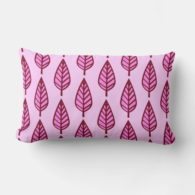 Beech löv mönster - rosa och burgundy lumbarkudde (Framsida)