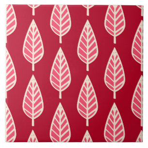 Beech löv mönster - Ruby Red and kräm Kakelplatta