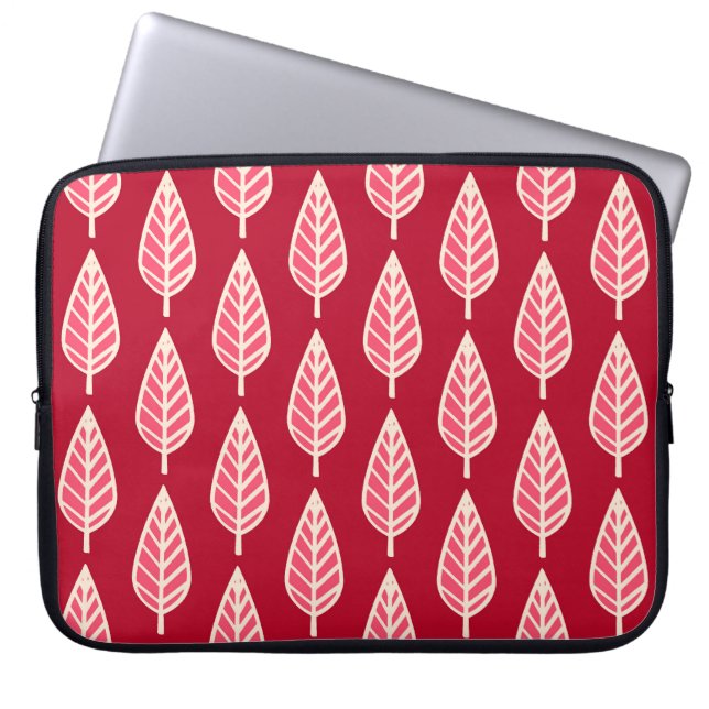 Beech löv mönster - Ruby Red and kräm Laptop Sleeve (Framsidan)