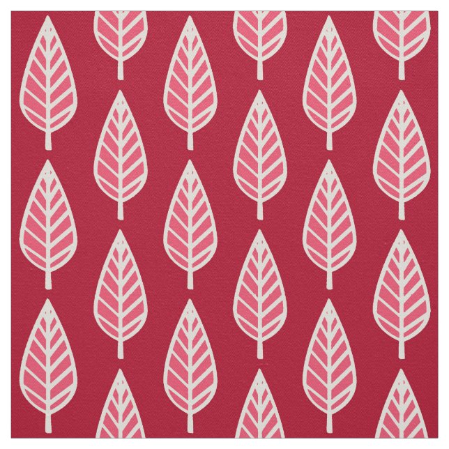 Beech löv mönster - Ruby Red and kräm Tyg (Provkarta)