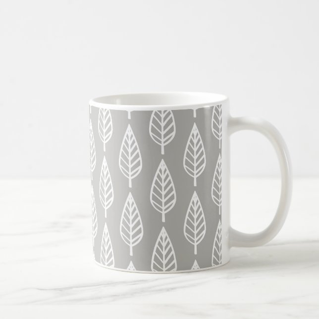Beech löv mönster - silver grått / grått och vitt kaffemugg (Höger)