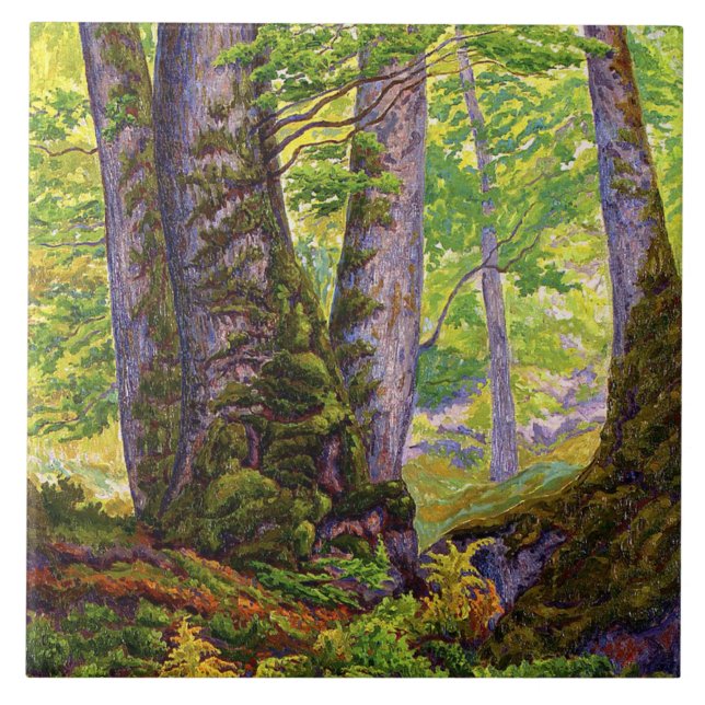 Beech Träd i Forest (Woodland) (Paul Ranson) Kakelplatta (Framsidan)