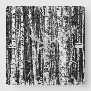 Beech Träd, vit och träkol Grått / Grått Fyrkantig Klocka