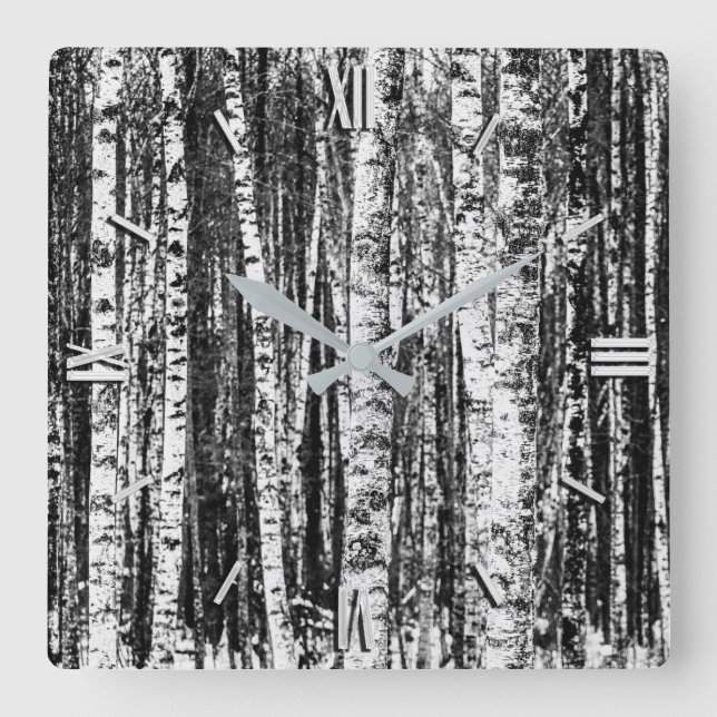 Beech Träd, vit och träkol Grått / Grått Fyrkantig Klocka (Framsida)