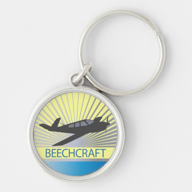 Beechcraft Aircraft Rund Silverfärgad Nyckelring (Framsidan)