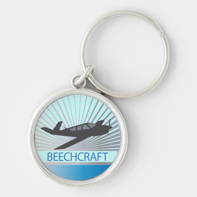 Beechcraft flygplan rund silverfärgad nyckelring (Framsidan)