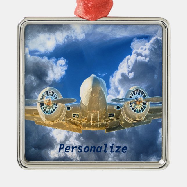 Beechcraft modellerar kickdesign för flyga 18 julgransprydnad metall (Framsidan)