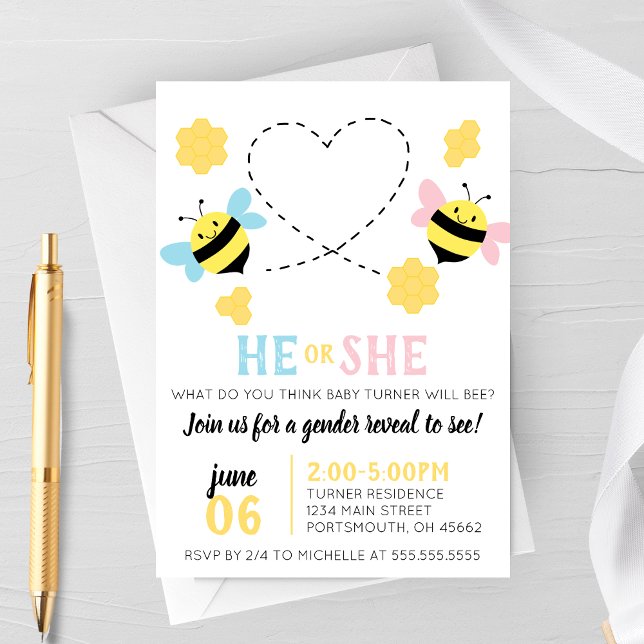 Beed Gender Reveal Party Inbjudningar (Skapare uppladdad)