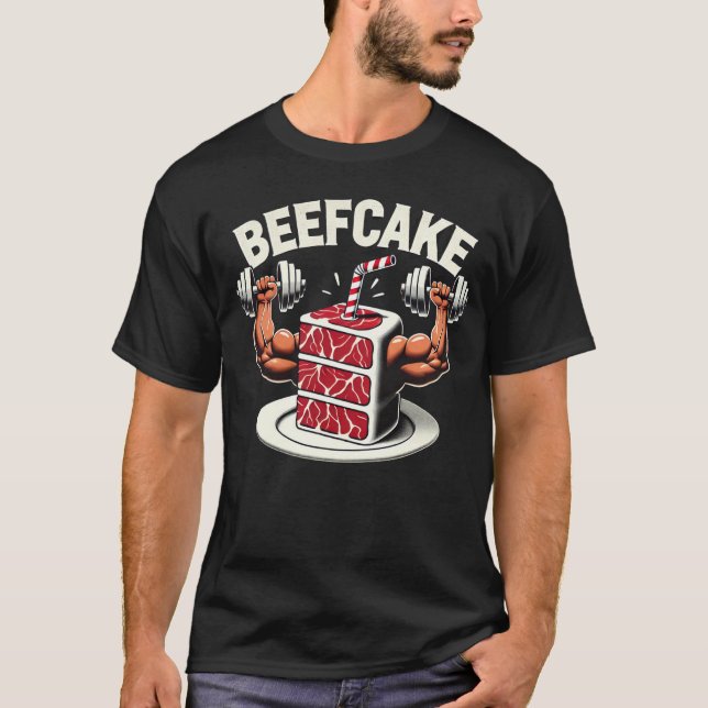 Beef Cake - Funny Gym T Shirt (Framsida)