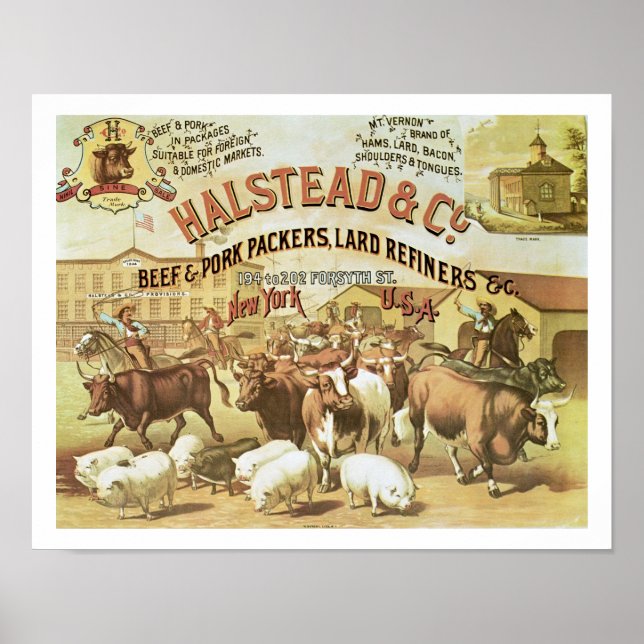Beef & Gris Packers, c.1880 (färg litho) Poster (Framsidan)