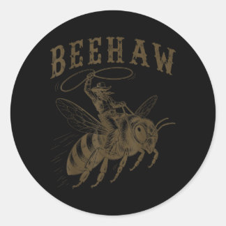 Beehaw Cowboy Western Skämt Rollig Biskopare Runt Klistermärke