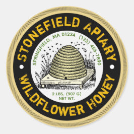 Beehive Apiary Namn Light Amber Honung Burk Sticke Runt Klistermärke