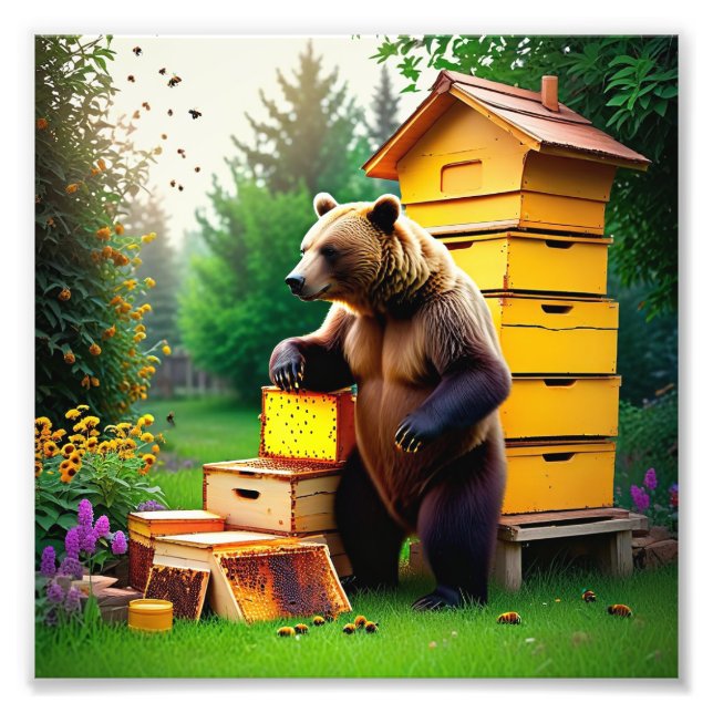 Beehive Bear Photo Fototryck (Framsidan)