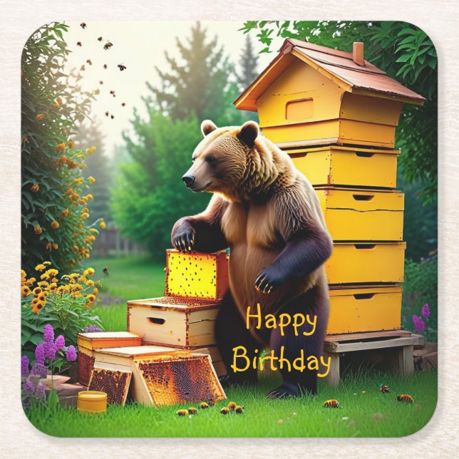 Beehive Bear Underlägg Papper Kvadrat (Framsidan)