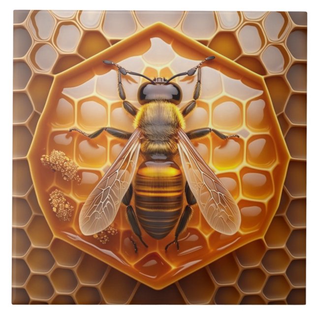 Beehive och Bee Ceramic Tile, Amber Färg Kakelplatta (Framsidan)