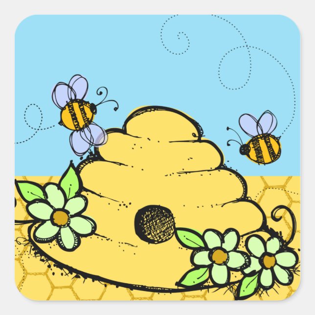 Beehive och Bees Sticker Fyrkantigt Klistermärke (Framsida)