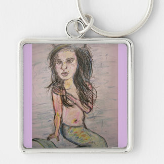 Beehive Sjöjungfru Fyrkantig Silverfärgad Nyckelring