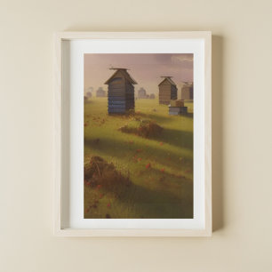 Beehives Pastoral Art Scene Poster