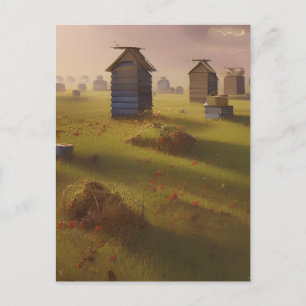 Beehives Pastoral Art Scene Vykort