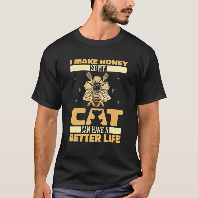 Beekeeper Cat Bee Honey  Honeycomb Beekeeping T Shirt (Framsida)