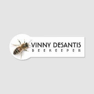 BEEKEEPER NAMN BADGE med honungsbin-foto Namnbricka