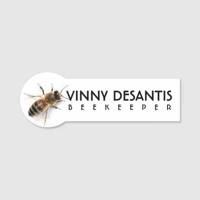 BEEKEEPER NAMN BADGE med honungsbin-foto Namnbricka (Framsida)