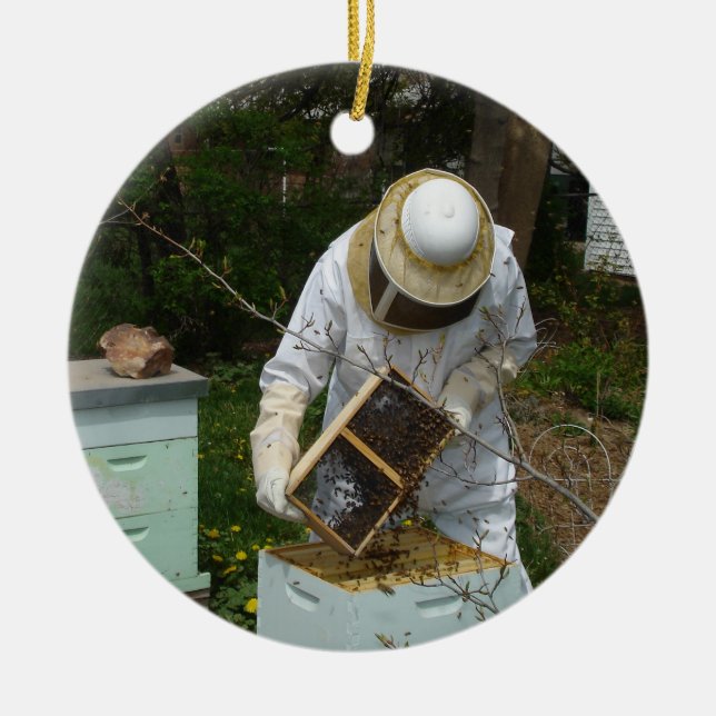 Beekeeperen tillfogar Honeybees Julgransprydnad Keramik (Framsidan)