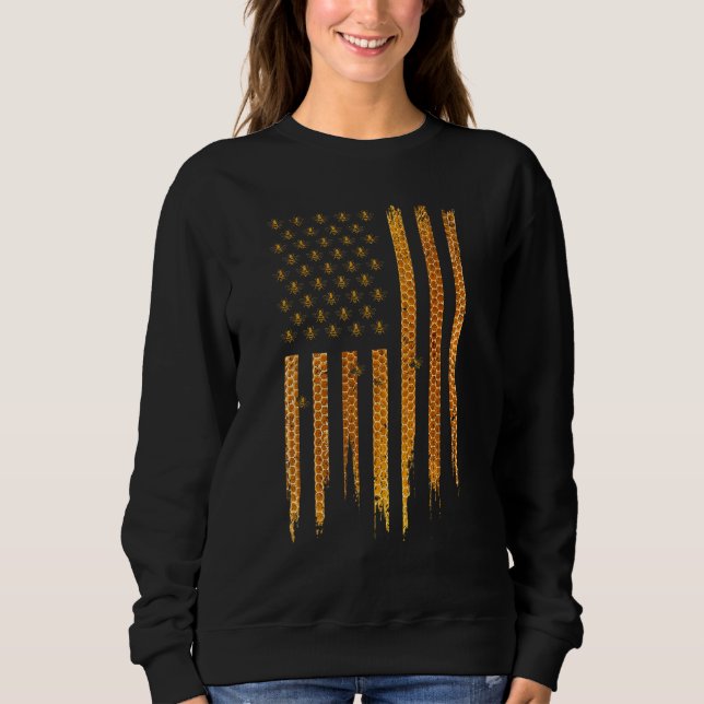 Beekeeping American Flag Honeycomb Honey Bees Beek T Shirt (Framsida)