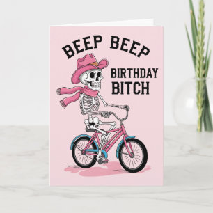 Beep Beep Birthday Funny Rosa Skeleton Bike Kort