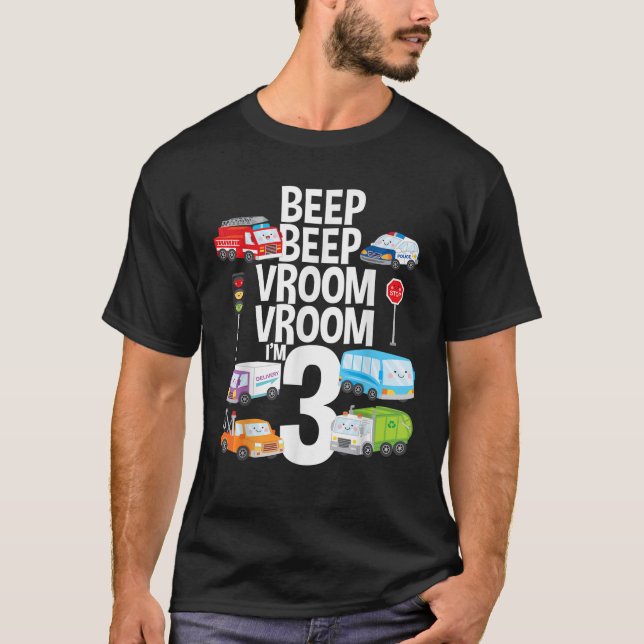 Beep Vroom I är 3 Lastbilar Cars Theme Birthday Gi T Shirt (Framsida)