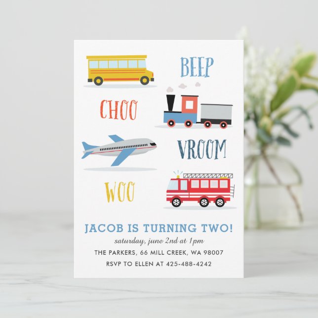 Beep Vroom Woo Airplan födelsedagsfest Invi Inbjudningar (Stående Fram)