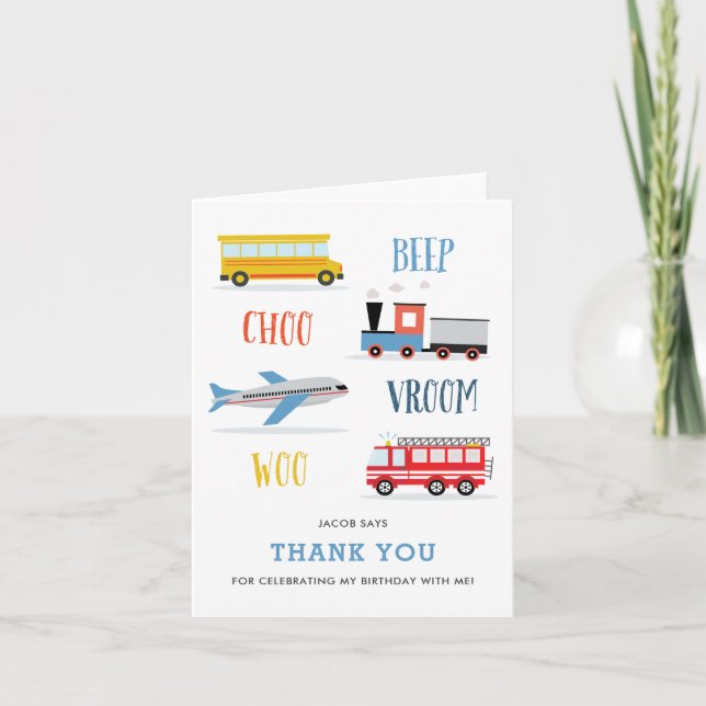 Beep Vroom Woo Barnens födelsedag Tack-kort Inbjudan (Framsida)