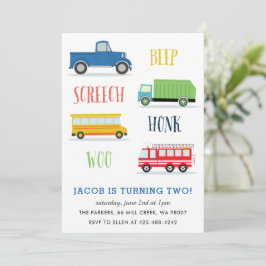 Beep Vroom Woo Lastbil Barn födelsedagsfest Inbjudningar