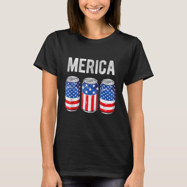 Beer American Flag 4th of July Men Women Merica US T Shirt (Framsida)