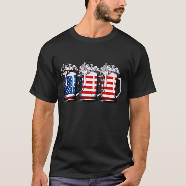 Beer American Flagga 4:e juli Merica USA Drinking T Shirt (Framsida)