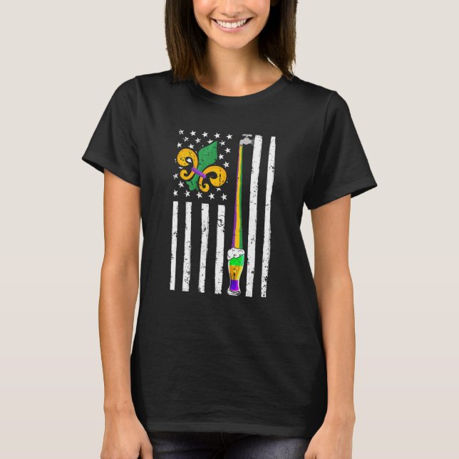 Beer American Flagga Mardi Gras Fleur De Lys Festi T Shirt (Framsida)