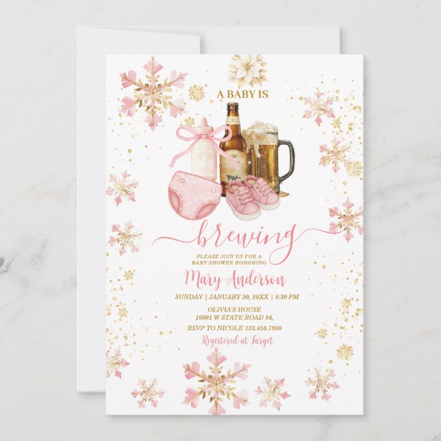 Beer and Milk Bottle Baby Is Brewing Baby Shower Inbjudningar (Framsida)