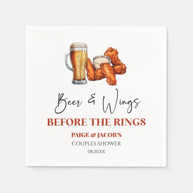 Beer and Wings Before The Rings Couples Shower Pappersservett (Framsidan)