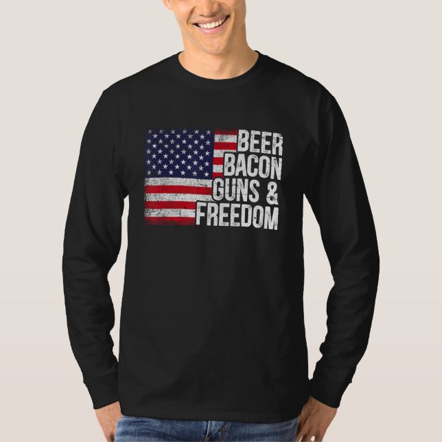 Beer Bacon & Freedom 4th of July Father s Day T Shirt (Framsida)