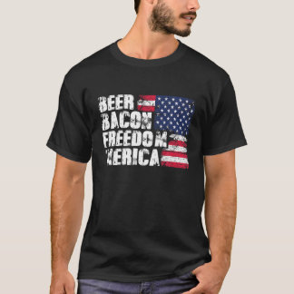 Beer Bacon Freedom Merica American Flagga 4:e Jul T Shirt