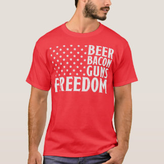 Beer Bacon Guns & Freedom American Flagga  T Shirt