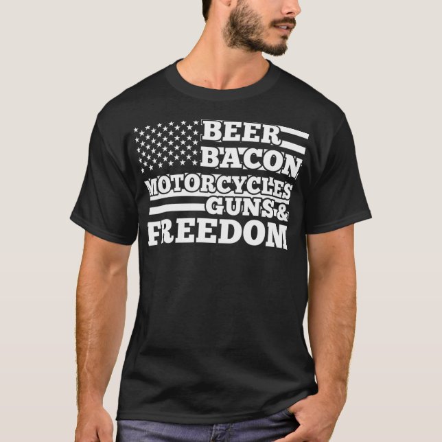 Beer Bacon-motorcyklar Guns and Freedom juli body  T Shirt (Framsida)