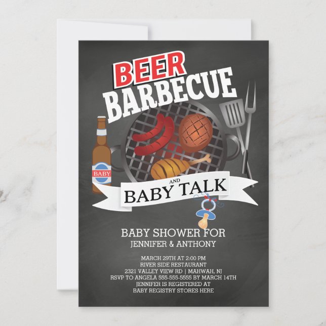 Beer Barbecue Baby Talk Baby Shower Inbjudningar (Framsida)