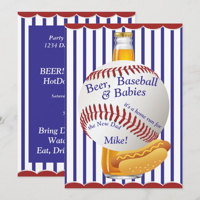 Beer Baseball och Spädbarn Baby Shower Inbjudningar (Fram/baksida)